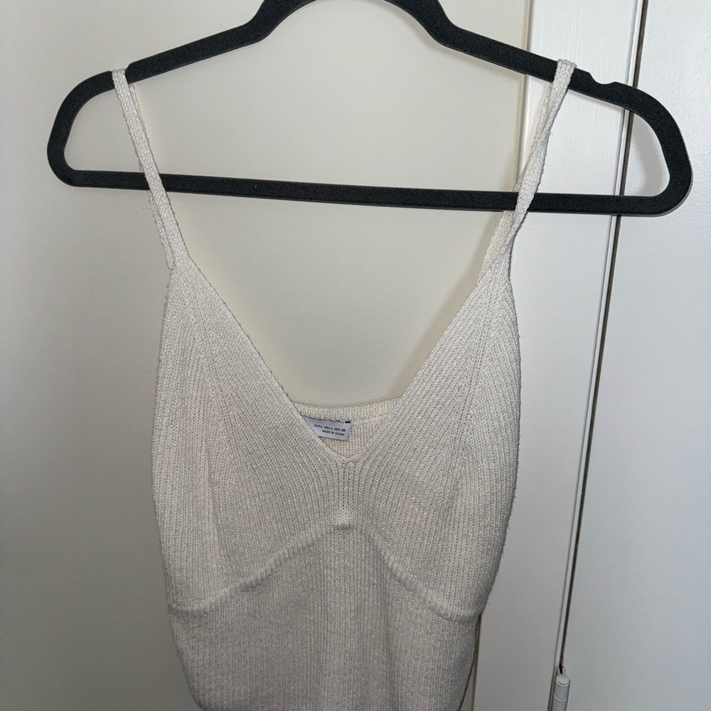 Zara Cream Knit V-Neck Top
